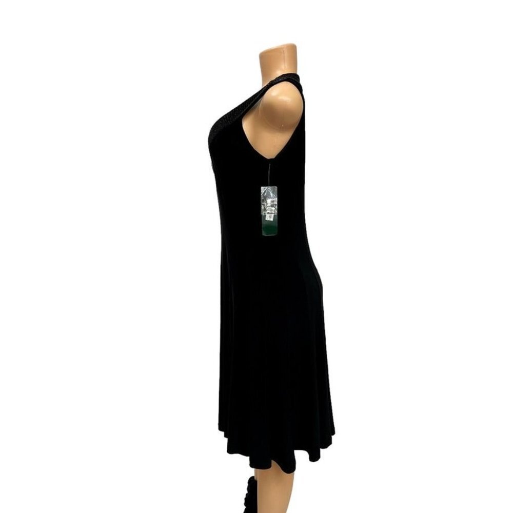 Lauren Ralph Lauren Black Beaded V Neck Pleated A Line Sleeveless Lined Dress 8 - Picture 8 of 14